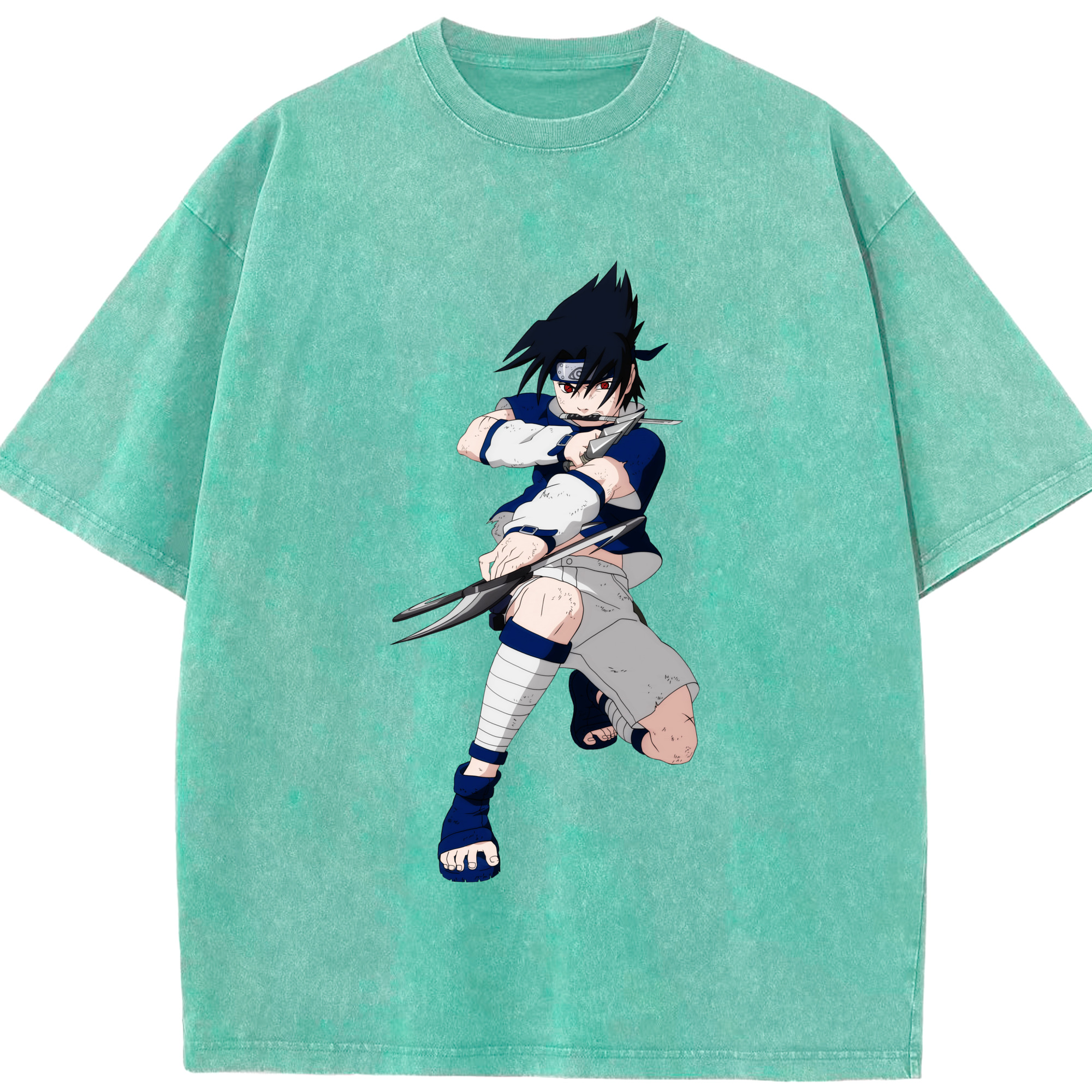 （画像用） NARUTO -ナルト- うちは サスケ Uchiha Sasuke 綿100% ヴィンテージ風 半袖Tシャツ（フロントプリント）